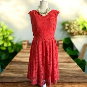 Beautiful dress for your summer event - size 16, on-trend orange lace fabric